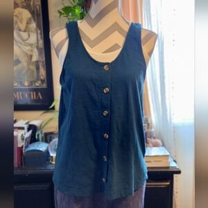 🦚 Teal cotton button-down tank top